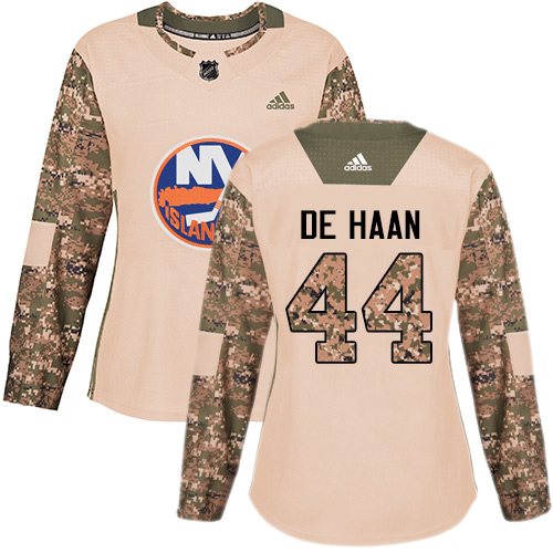 Women's Adidas New York Islanders #44 Calvin de Haan Authentic Camo Veterans Day Practice NHL Jersey