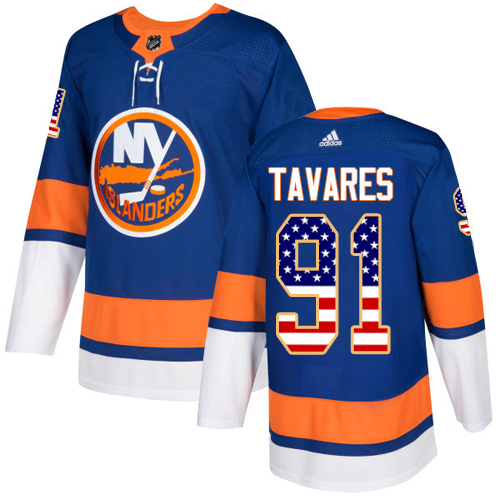 Youth Adidas New York Islanders #91 John Tavares Authentic Royal Blue USA Flag Fashion NHL Jersey