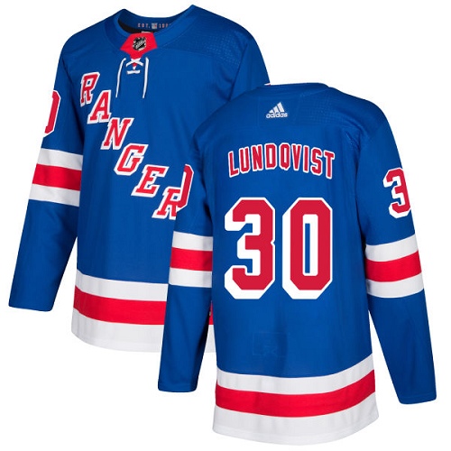 Men's Adidas New York Rangers #30 Henrik Lundqvist Authentic Royal Blue Home NHL Jersey