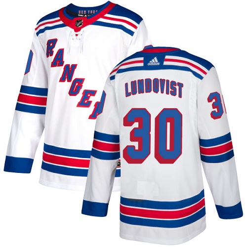 Men's Adidas New York Rangers #30 Henrik Lundqvist Authentic White Away NHL Jersey