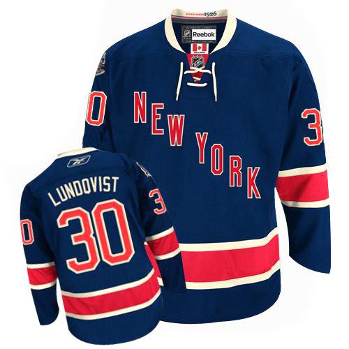 Men's Reebok New York Rangers #30 Henrik Lundqvist Authentic Navy Blue Third NHL Jersey