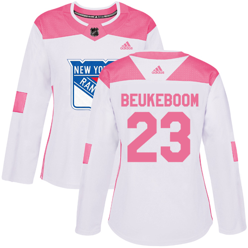Women's Adidas New York Rangers #23 Jeff Beukeboom Authentic White/Pink Fashion NHL Jersey