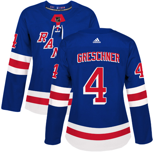 Women's Adidas New York Rangers #4 Ron Greschner Authentic Royal Blue Home NHL Jersey