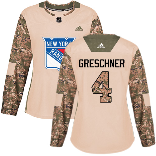 Women's Adidas New York Rangers #4 Ron Greschner Authentic Camo Veterans Day Practice NHL Jersey
