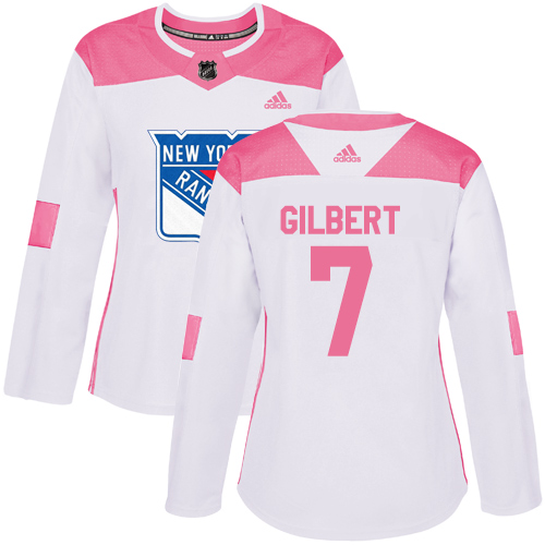 Women's Adidas New York Rangers #7 Rod Gilbert Authentic White/Pink Fashion NHL Jersey