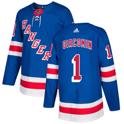Youth Adidas New York Rangers #1 Eddie Giacomin Authentic Royal Blue Home NHL Jersey
