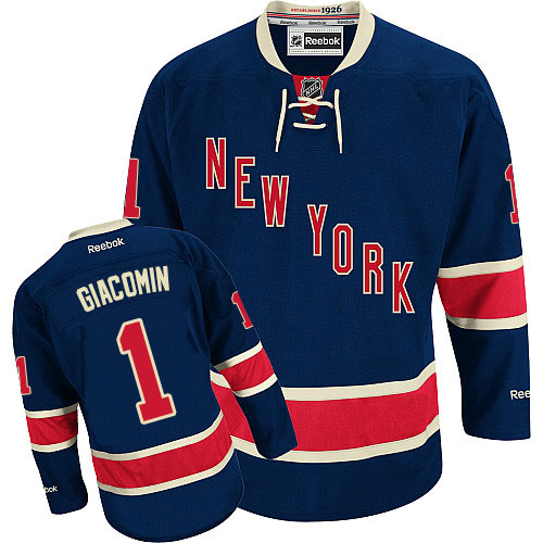 Youth Reebok New York Rangers #1 Eddie Giacomin Authentic Navy Blue Third NHL Jersey