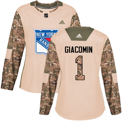 Women's Adidas New York Rangers #1 Eddie Giacomin Authentic Camo Veterans Day Practice NHL Jersey