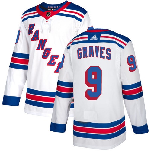 Women's Adidas New York Rangers #9 Adam Graves Authentic White Away NHL Jersey