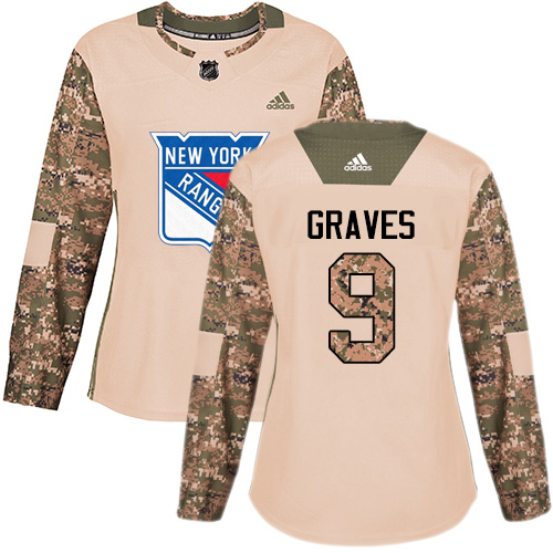 Women's Adidas New York Rangers #9 Adam Graves Authentic Camo Veterans Day Practice NHL Jersey
