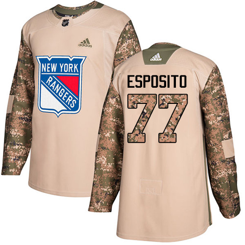 Youth Adidas New York Rangers #77 Phil Esposito Authentic Camo Veterans Day Practice NHL Jersey