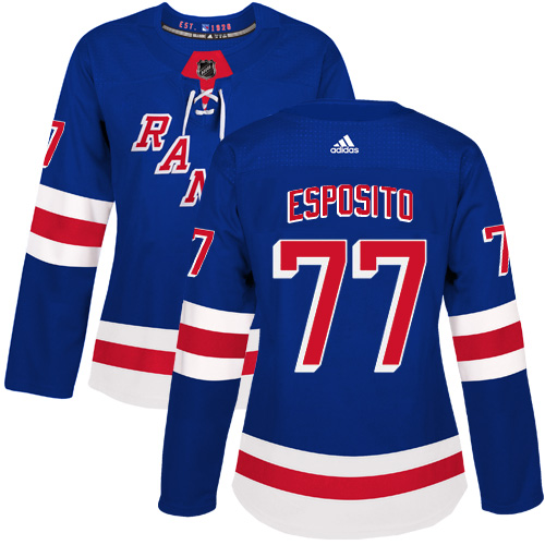 Women's Adidas New York Rangers #77 Phil Esposito Authentic Royal Blue Home NHL Jersey