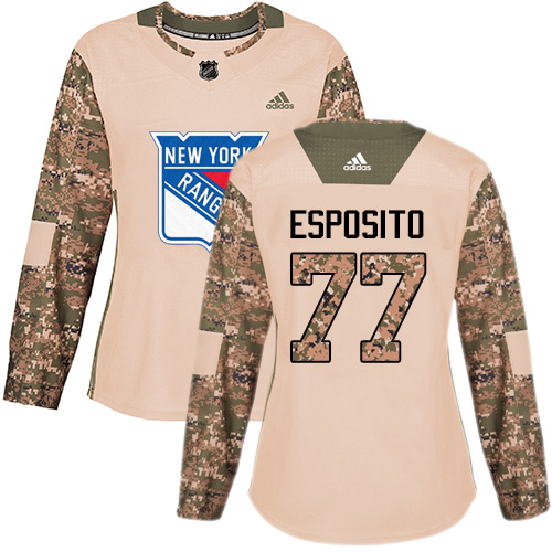Women's Adidas New York Rangers #77 Phil Esposito Authentic Camo Veterans Day Practice NHL Jersey