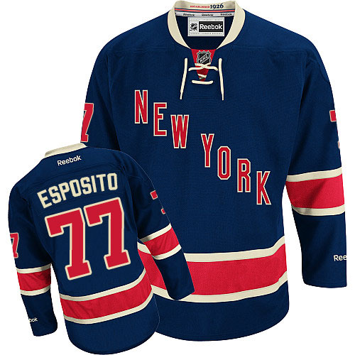 Women's Reebok New York Rangers #77 Phil Esposito Authentic Navy Blue Third NHL Jersey