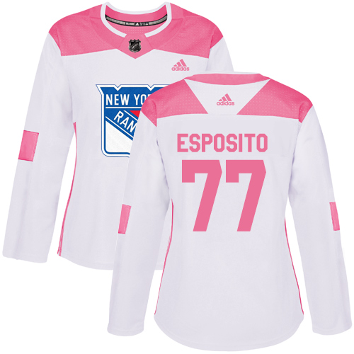 Women's Adidas New York Rangers #77 Phil Esposito Authentic White/Pink Fashion NHL Jersey