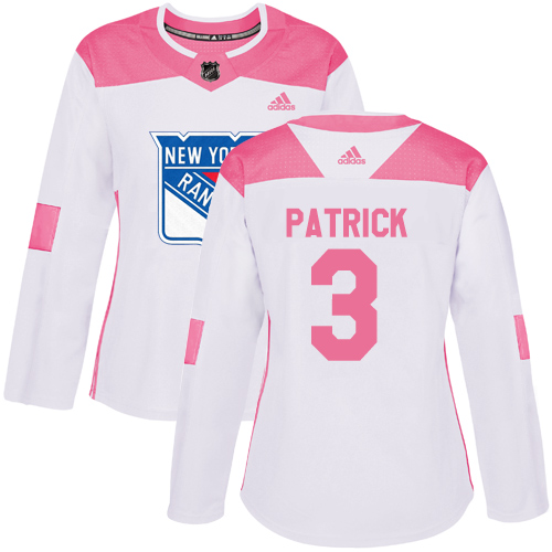 Women's Adidas New York Rangers #3 James Patrick Authentic White/Pink Fashion NHL Jersey