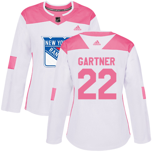 Women's Adidas New York Rangers #22 Mike Gartner Authentic White/Pink Fashion NHL Jersey