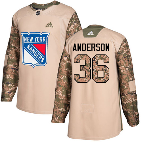 Youth Adidas New York Rangers #36 Glenn Anderson Authentic Camo Veterans Day Practice NHL Jersey