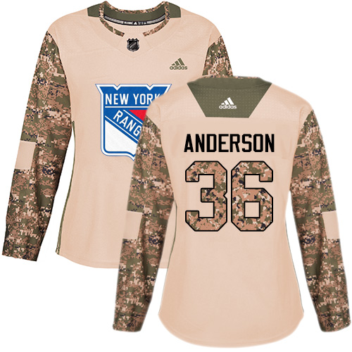 Women's Adidas New York Rangers #36 Glenn Anderson Authentic Camo Veterans Day Practice NHL Jersey