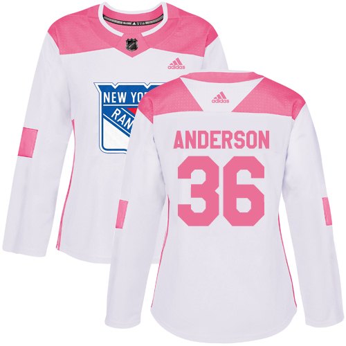 Women's Adidas New York Rangers #36 Glenn Anderson Authentic White/Pink Fashion NHL Jersey