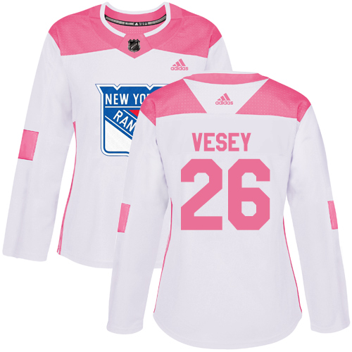 Women's Adidas New York Rangers #26 Jimmy Vesey Authentic White/Pink Fashion NHL Jersey