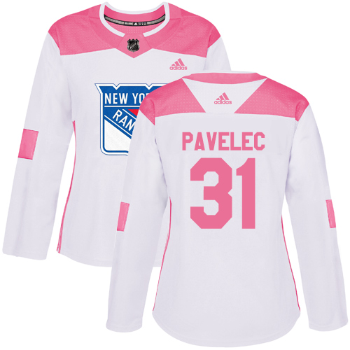 Women's Adidas New York Rangers #31 Ondrej Pavelec Authentic White/Pink Fashion NHL Jersey