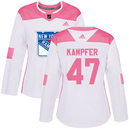 Women's Adidas New York Rangers #47 Steven Kampfer Authentic White/Pink Fashion NHL Jersey