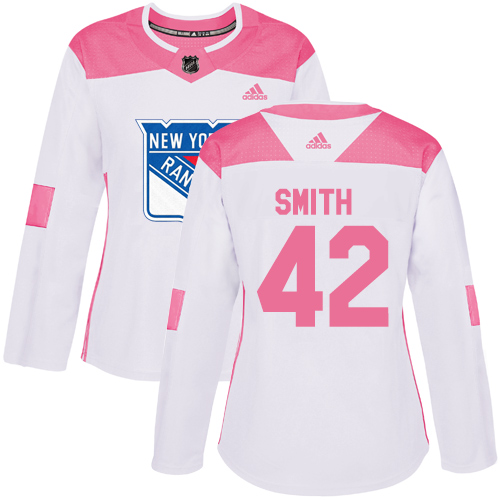 Women's Adidas New York Rangers #42 Brendan Smith Authentic White/Pink Fashion NHL Jersey