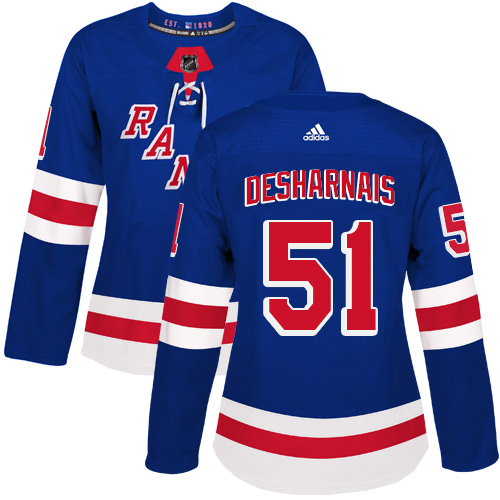 Women's Adidas New York Rangers #51 David Desharnais Authentic Royal Blue Home NHL Jersey