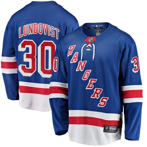 Men's New York Rangers #30 Henrik Lundqvist Fanatics Branded Royal Blue Home Breakaway NHL Jersey