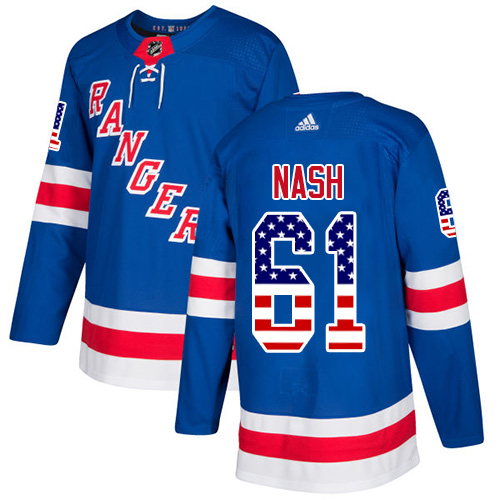 Youth Adidas New York Rangers #61 Rick Nash Authentic Royal Blue USA Flag Fashion NHL Jersey