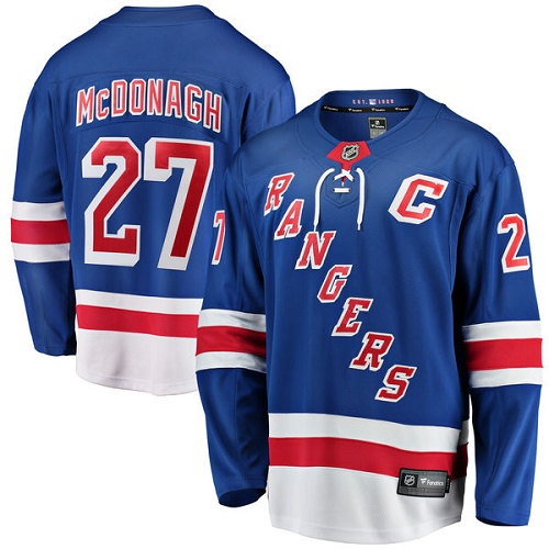 Men's New York Rangers #27 Ryan McDonagh Fanatics Branded Royal Blue Home Breakaway NHL Jersey