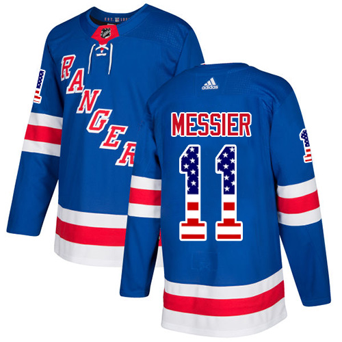 Men's Adidas New York Rangers #11 Mark Messier Authentic Royal Blue USA Flag Fashion NHL Jersey