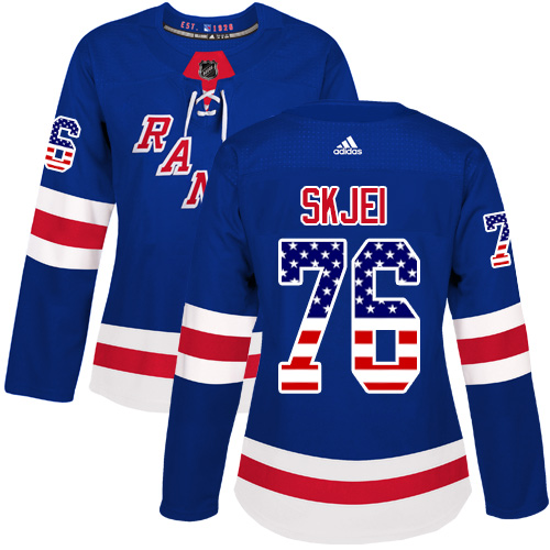 Women's Adidas New York Rangers #76 Brady Skjei Authentic Royal Blue USA Flag Fashion NHL Jersey
