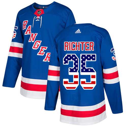Men's Adidas New York Rangers #35 Mike Richter Authentic Royal Blue USA Flag Fashion NHL Jersey