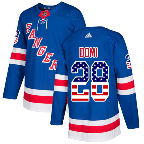 Youth Adidas New York Rangers #28 Tie Domi Authentic Royal Blue USA Flag Fashion NHL Jersey