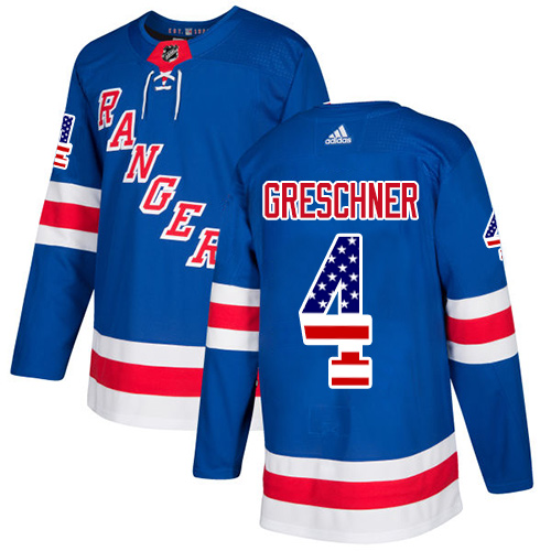 Men's Adidas New York Rangers #4 Ron Greschner Authentic Royal Blue USA Flag Fashion NHL Jersey