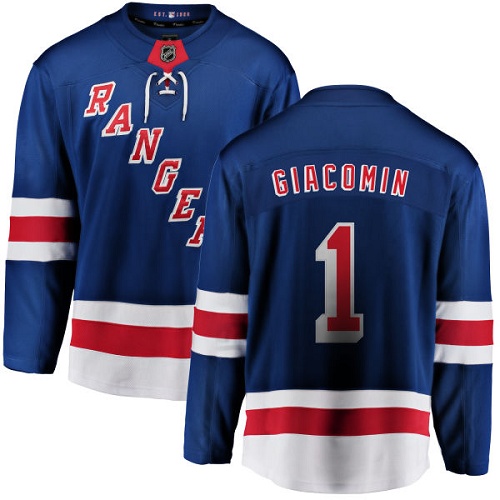Men's New York Rangers #1 Eddie Giacomin Fanatics Branded Royal Blue Home Breakaway NHL Jersey