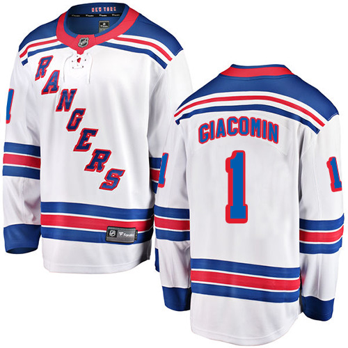 Youth New York Rangers #1 Eddie Giacomin Fanatics Branded White Away Breakaway NHL Jersey
