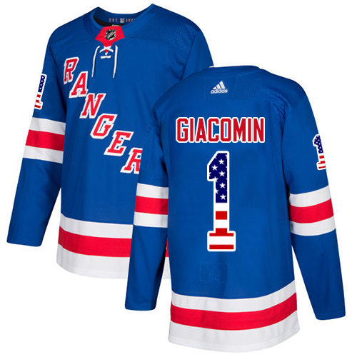 Men's Adidas New York Rangers #1 Eddie Giacomin Authentic Royal Blue USA Flag Fashion NHL Jersey