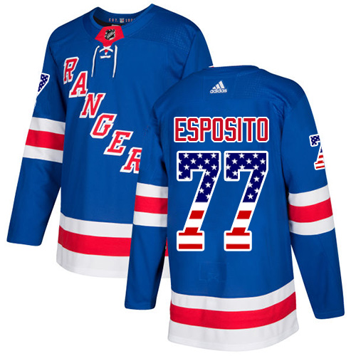 Men's Adidas New York Rangers #77 Phil Esposito Authentic Royal Blue USA Flag Fashion NHL Jersey