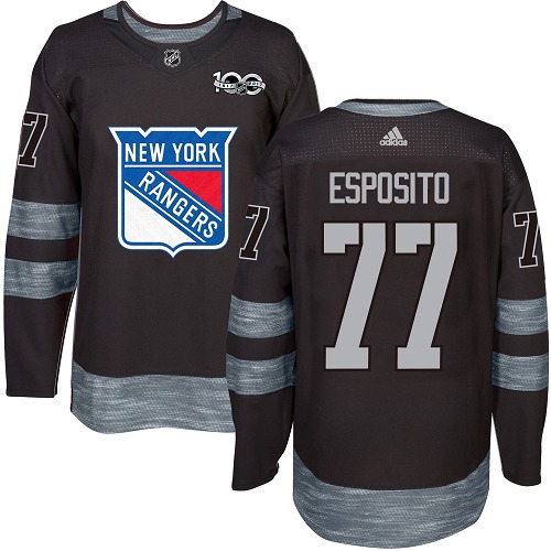 Men's Adidas New York Rangers #77 Phil Esposito Authentic Black 1917-2017 100th Anniversary NHL Jersey