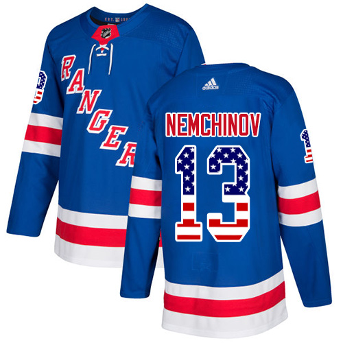 Men's Adidas New York Rangers #13 Sergei Nemchinov Authentic Royal Blue USA Flag Fashion NHL Jersey