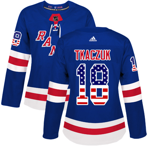 Women's Adidas New York Rangers #18 Walt Tkaczuk Authentic Royal Blue USA Flag Fashion NHL Jersey