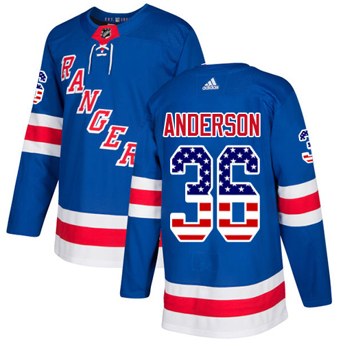 Men's Adidas New York Rangers #36 Glenn Anderson Authentic Royal Blue USA Flag Fashion NHL Jersey