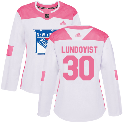 Women's Adidas New York Rangers #30 Henrik Lundqvist Authentic White/Pink Fashion NHL Jersey