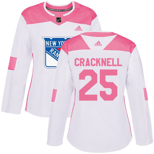 Women's Adidas New York Rangers #25 Adam Cracknell Authentic White/Pink Fashion NHL Jersey