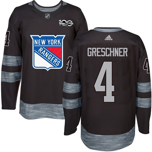 Men's Adidas New York Rangers #4 Ron Greschner Authentic Black 1917-2017 100th Anniversary NHL Jersey
