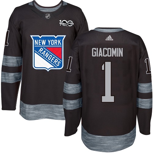 Men's Adidas New York Rangers #1 Eddie Giacomin Premier Black 1917-2017 100th Anniversary NHL Jersey