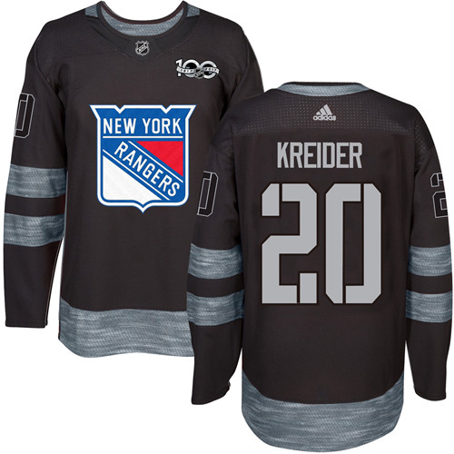 Men's Adidas New York Rangers #20 Chris Kreider Authentic Black 1917-2017 100th Anniversary NHL Jersey